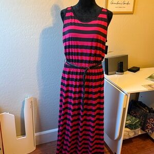 Dark Pink and Black Striped Maxi Dress